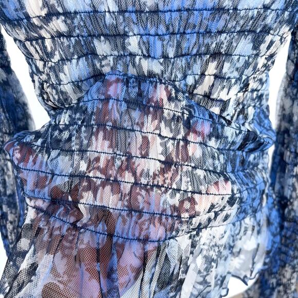 NWT Free People Hello There Smocked Mesh Top in Blue Combo Size Large - Picture 5 of 11